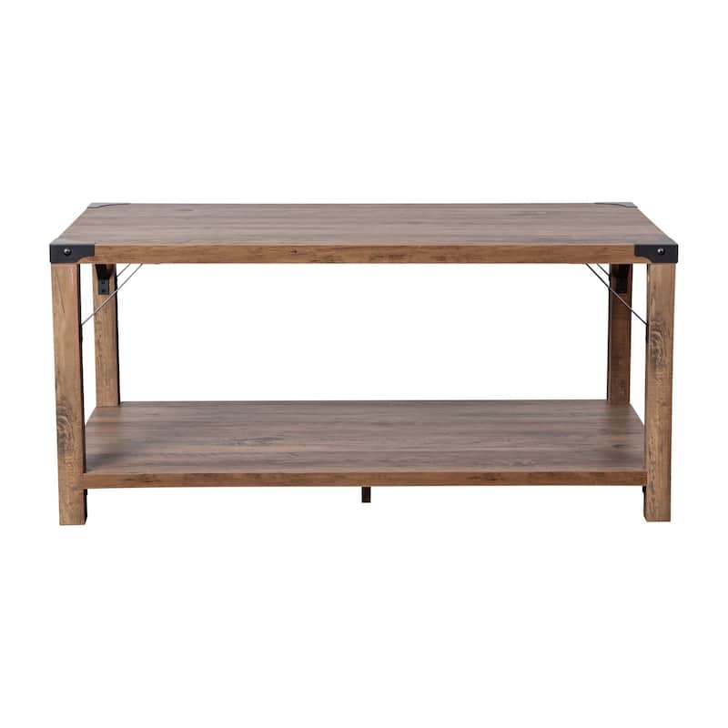 2-Tier Coffee Table with Metal Side Braces and Corner Caps