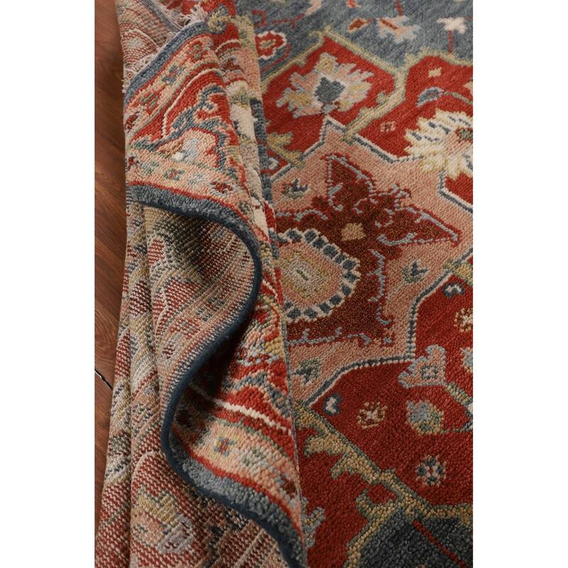 Blue & Orange Heriz Serapi Indian Area Rug Hand-Knotted Wool Carpet - 7'11"x 9'10"