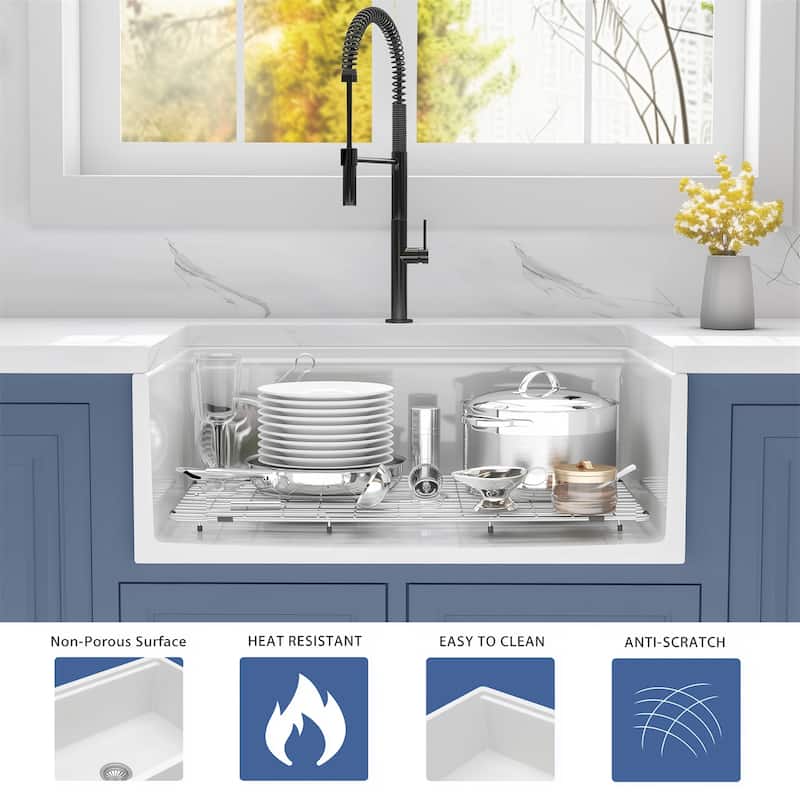 0"x 20"White Workstation Reversible Ceramic Farm Apron Front Kitchen Sink
