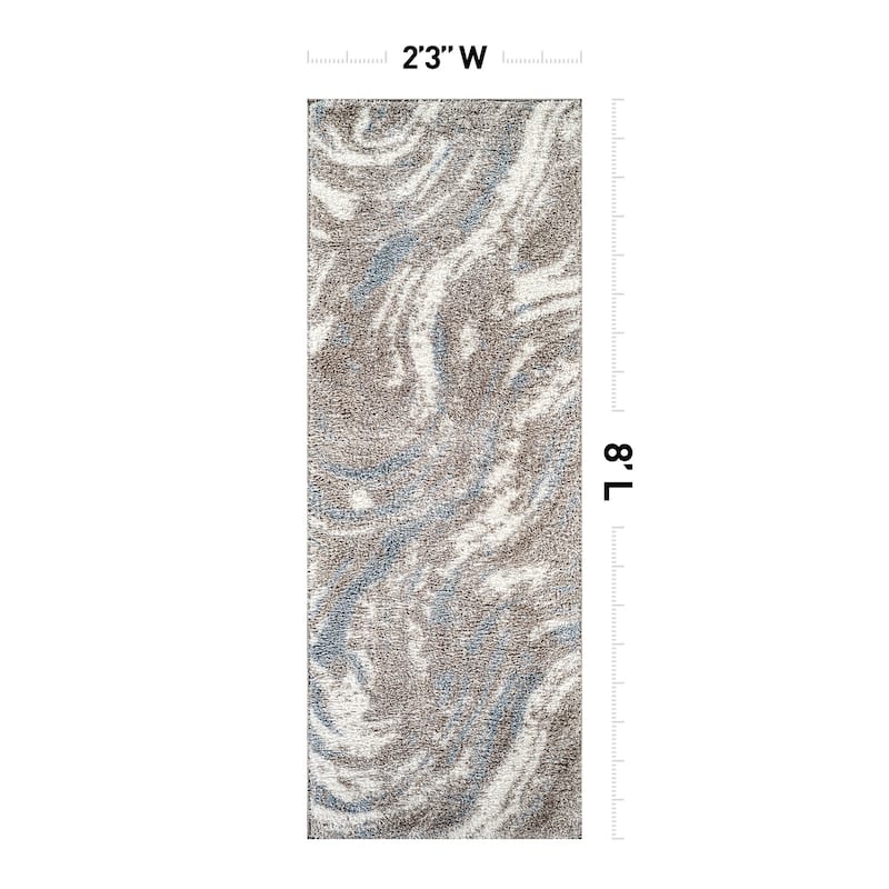 Marble Swirl Shag Rug - Blue - Medium Pile - Great for Living Room, Bedroom, or Entryway