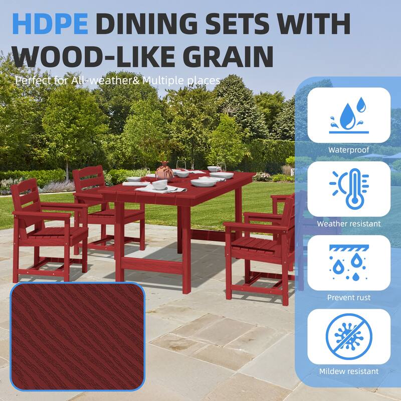 5-Piece HDPE Outdoor Dining Table Sets with Umbrella Hole - 1-Table 4-Chairs
