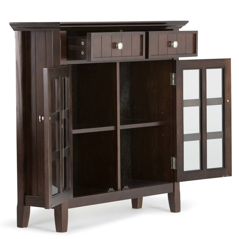 WYNDENHALL Normandy Solid Wood 36 inch Wide Small Storage Bench and 36 inch Wide Storage Cabinet