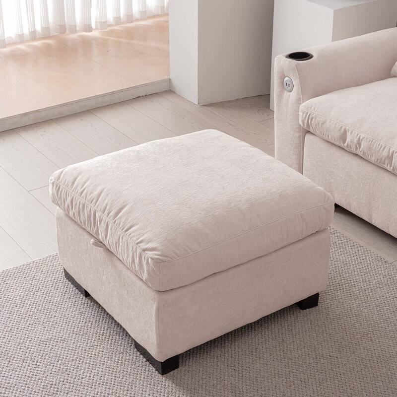 114.5"Modern L Shaped Chenille Sofa with Ottoman and USB Ports