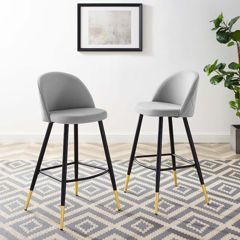 Modway Cordial Performance Velvet Dining Bar Stools in Mint, Set of 2