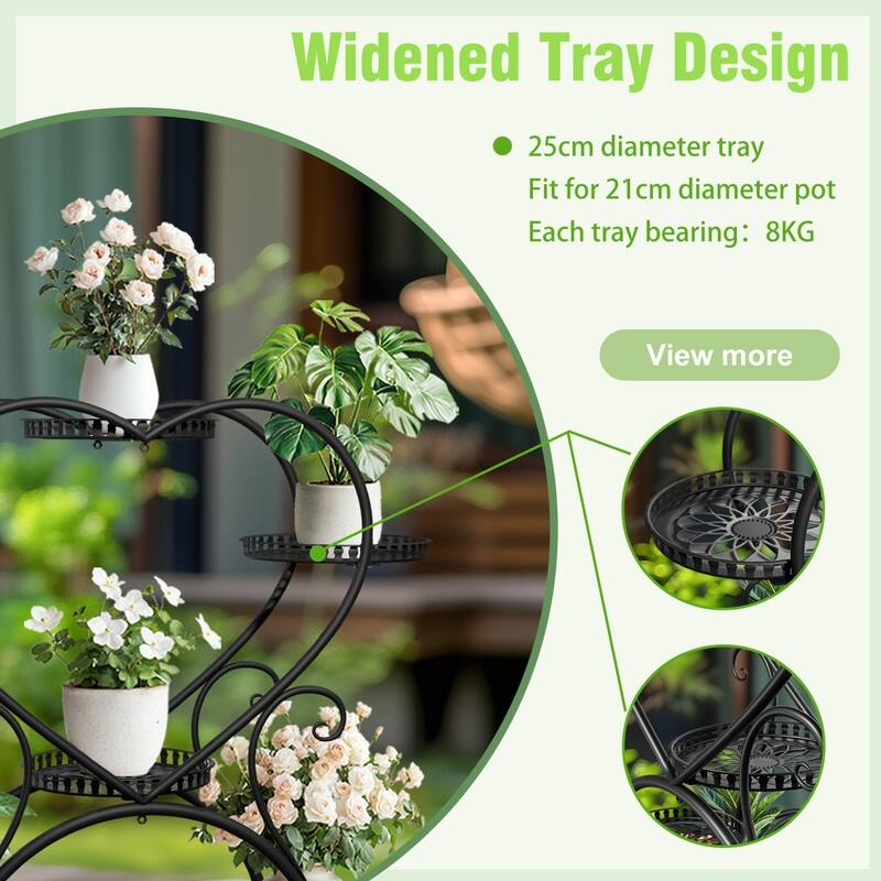 6 Potted Heart Shape Metal Plant Stand Rolling Flower Pot Organizer Display Rack