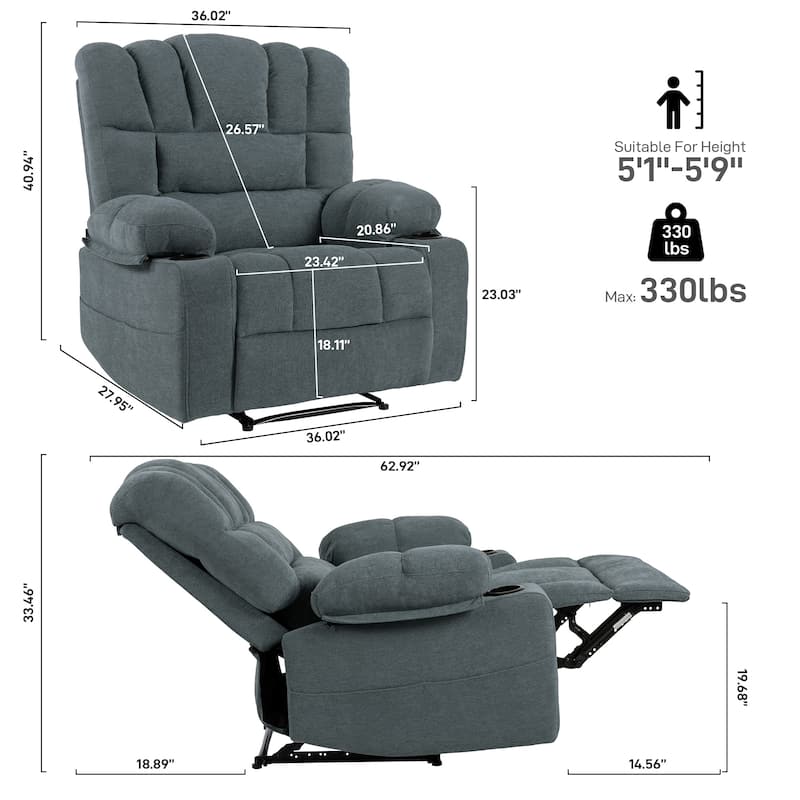 Massage Recliner Chair Sofa with Heating Vibration for living room apartment bedroom and compact room