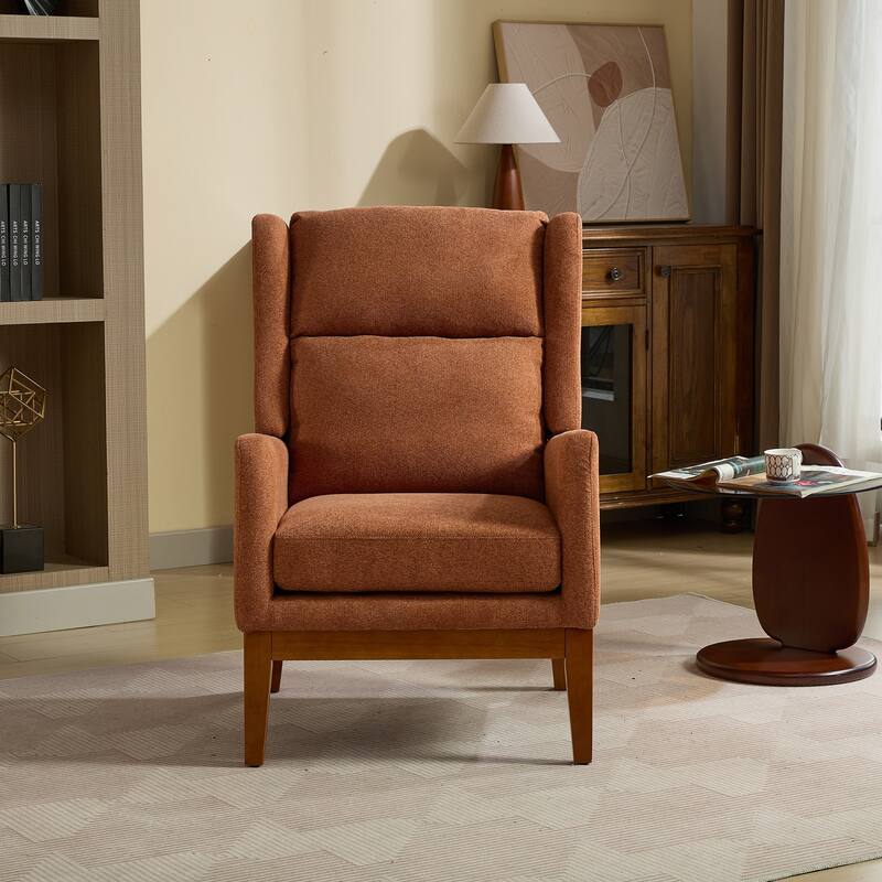 26.18" Wide Accent Chair,Polyester Blend High Back Reading Chair ,Upholstered Armchair Club Chair,Single Sofa with Wood Legs