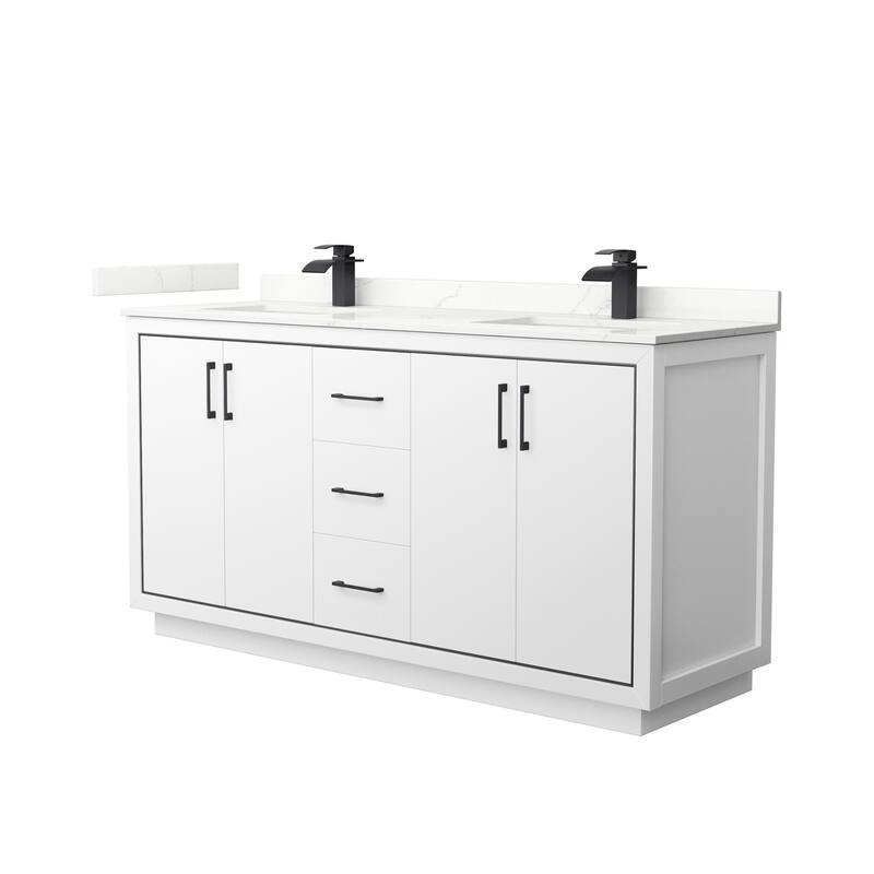Wyndham Collection WCF111166D-QTZ-UNSMXX Icon 66" Free Standing Double - White / Giotto Quartz Top / Matte Black Hardware