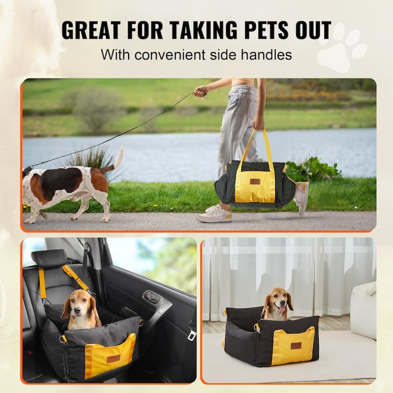 Dog Car Seat, Dog Booster Seat for Car with Side Handles and A Storage Pocket