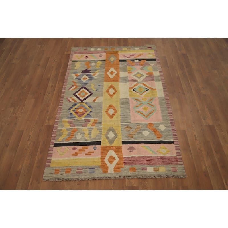 Hand Woven Oriental 100% Wool Carpet Southwestern Tribal Multi-Colored Kilim Area Rug - 5' 1'' X 3' 3''