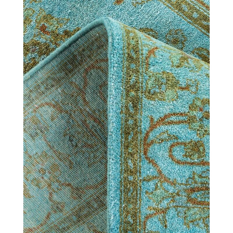 Overton Hand Knotted Wool Vintage Inspired Modern Contemporary Overdyed Blue Runner Rug - 2' 8" x 10' 5"