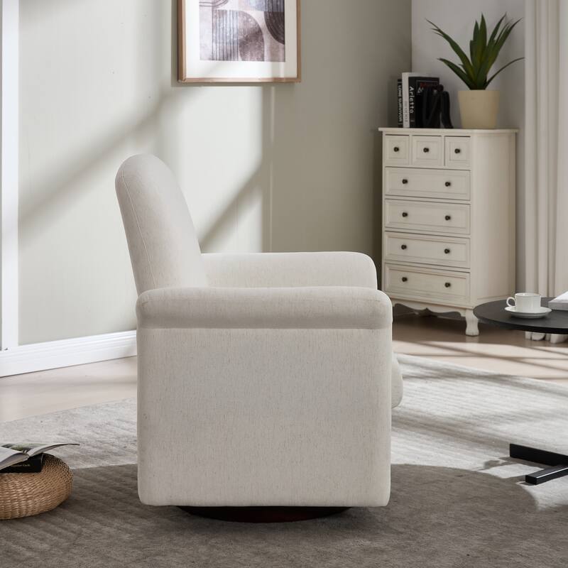 22 Inch Seat Wide Faux Leather Swivel Accent Chair with Wood Base
