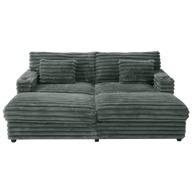 Oversized Double Chaise Lounge Sofa 83.5" Sofa Bed Cloud Couch Plush With Two Supportive Pillows,Usb Ports And Cup Holders