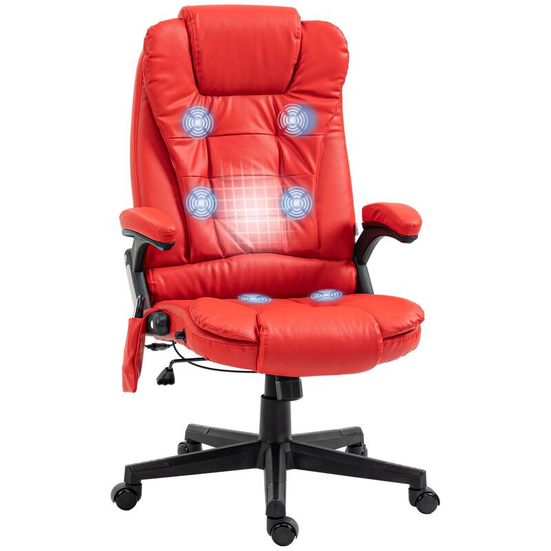 PU Leather 360° Swivel High Back Office Recliner with Vibration Massage, Lumbar Heating, and Adjustable Height - Red
