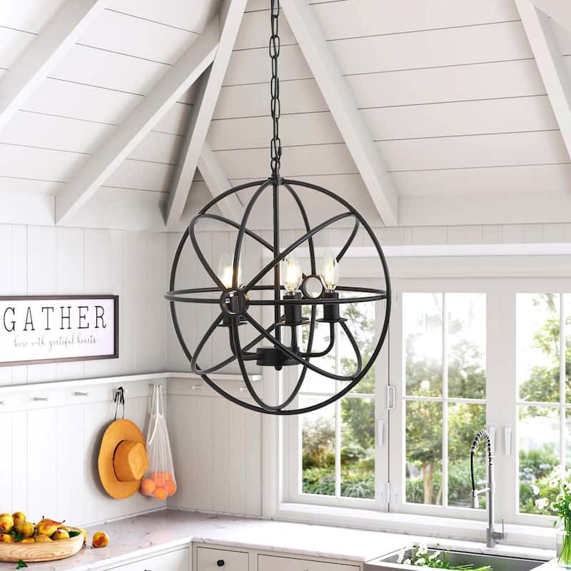 4-Lights Geometric Round Shade Pendant Lighting - 16.5"D×4.7"W×63.8"H(Adjustable)