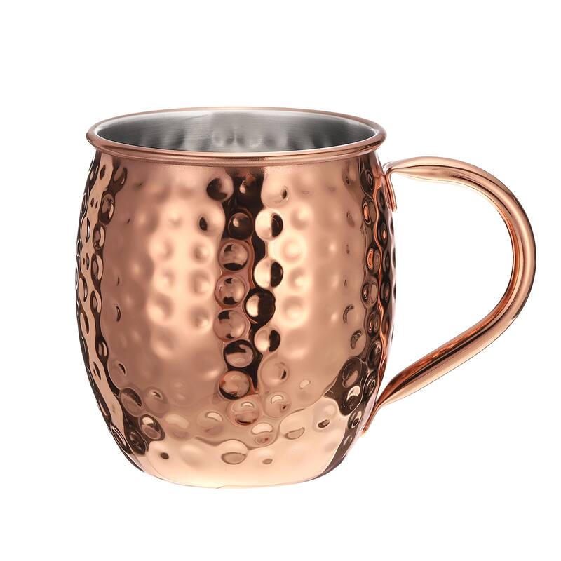 Copper Mugs 530ml/19 OZ Hammered Cocktail Mugs, 1Pcs Rose Gold - Rose Gold