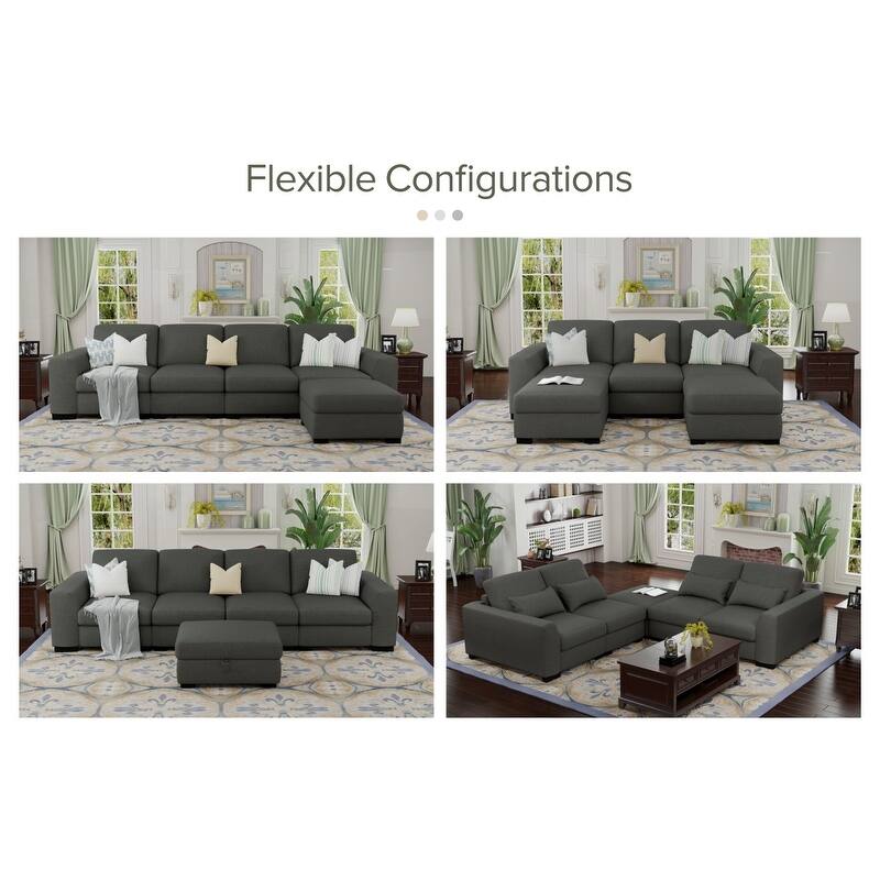 130" L-Shaped Modular Sectional Sofa with Movable Storage Ottoman