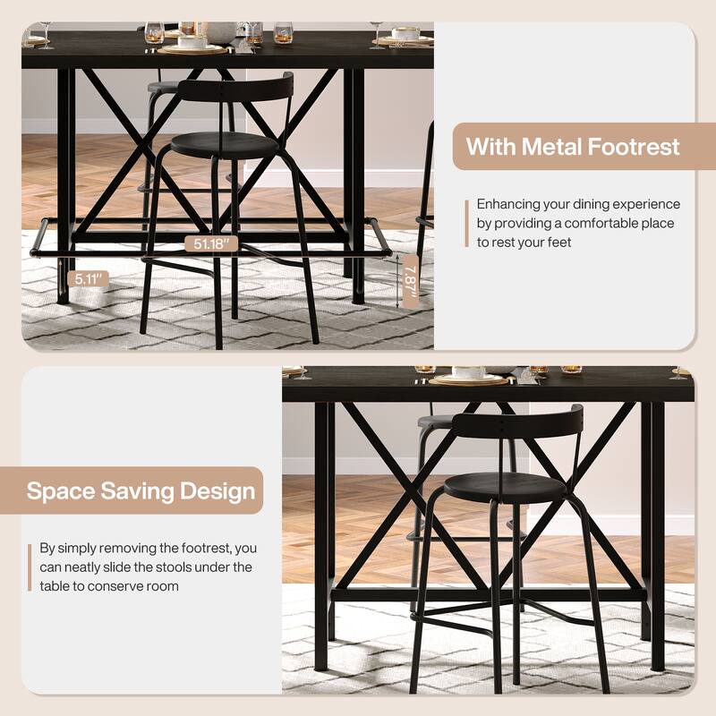 63" Long Wood Dining Table for 4-6 People, Farmhouse Dinner Table with Thick Tabletop, Kitchen Table with Footrest