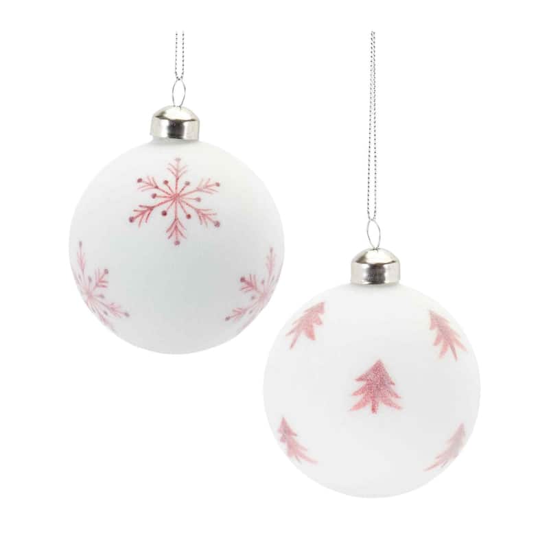 Matte Frosted Glass Christmas Ball Ornaments 3" 80mm White Red 12ct