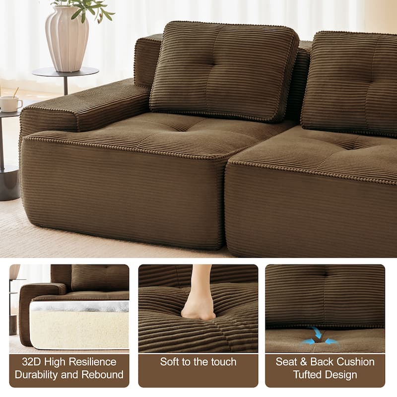 Modern U-Shaped Corduroy Sectional Sofa Couch with Removable Ottoman