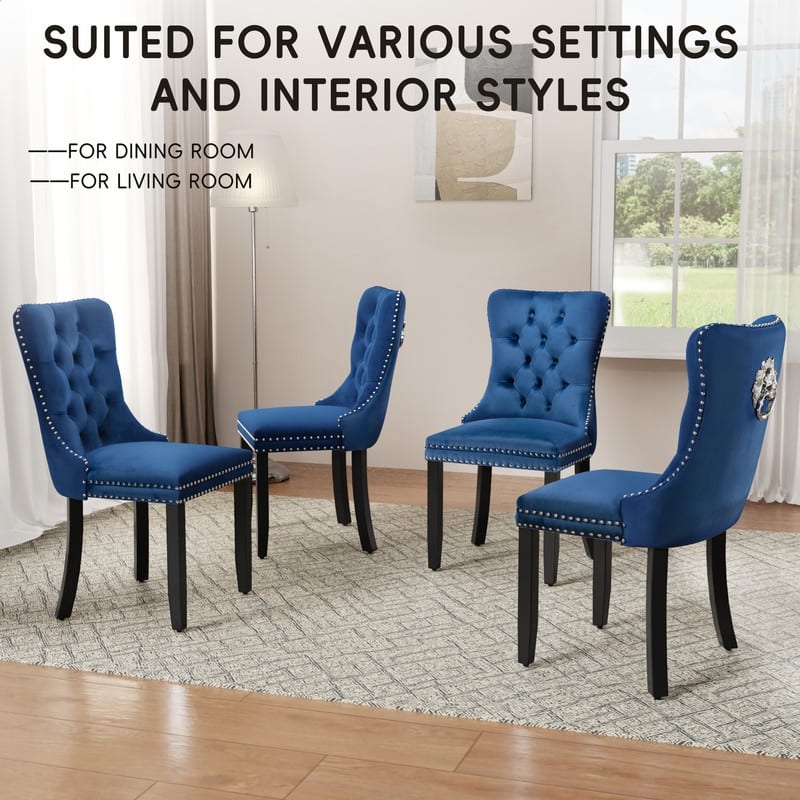 High-end Tufted Velvet Upholstered Nailhead Dining Chair Set of 4