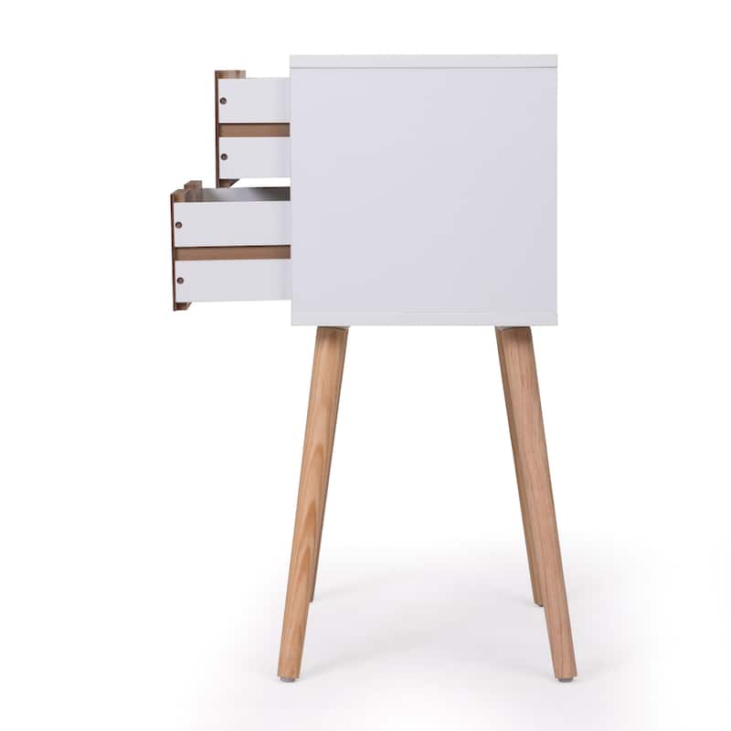 Storage Nightstand with 2 Drawers and Solid Wood Legs