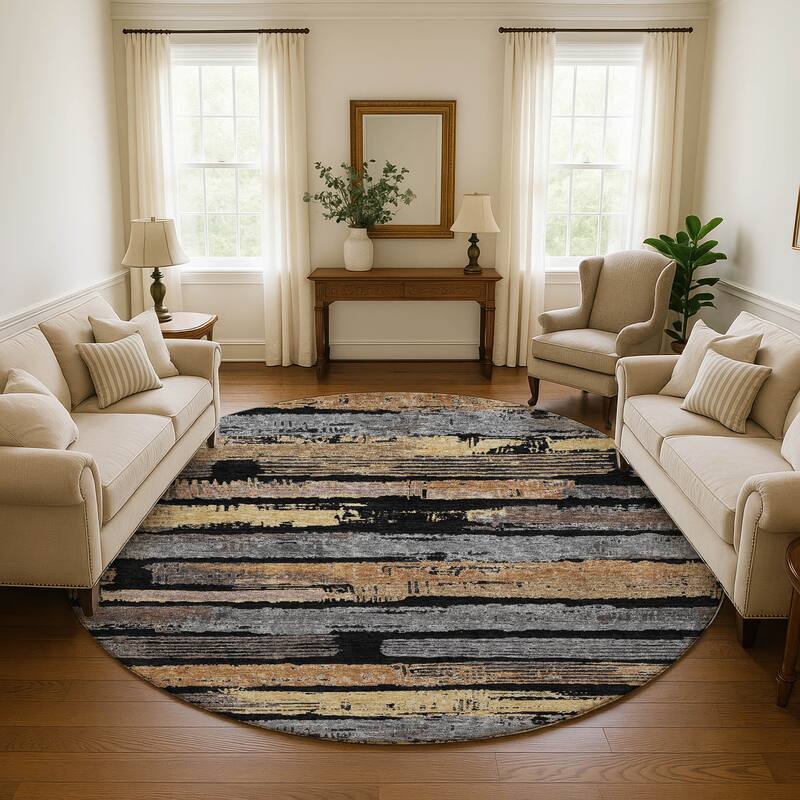 Premium Washable Super Soft Abstract Stripes Mayfield Rug - Black - 8' x 8'