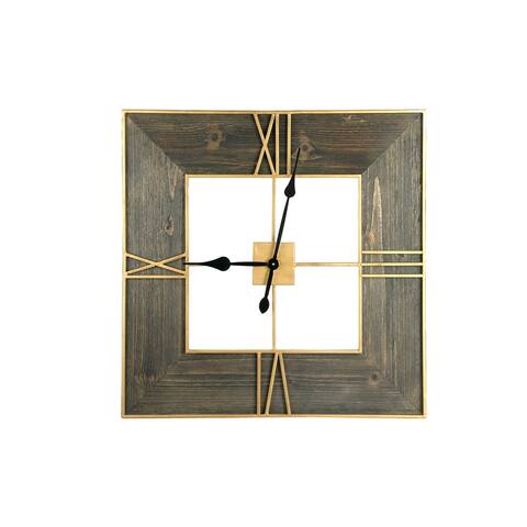 30 Inch Square Wall Clock With Wood Finish and Gold Trim