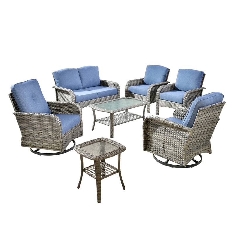 XIZZI 7-Piece Patio Wicker Furniture Conversation Swivel Chairs Set