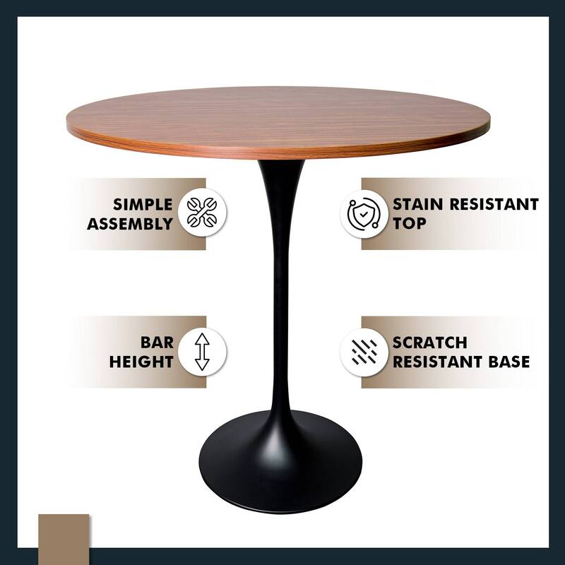 LeisureMod Verve 48" Round Dining Table with MDF Wood TableTop and Black Steel Base for Kitchen & Dining Room
