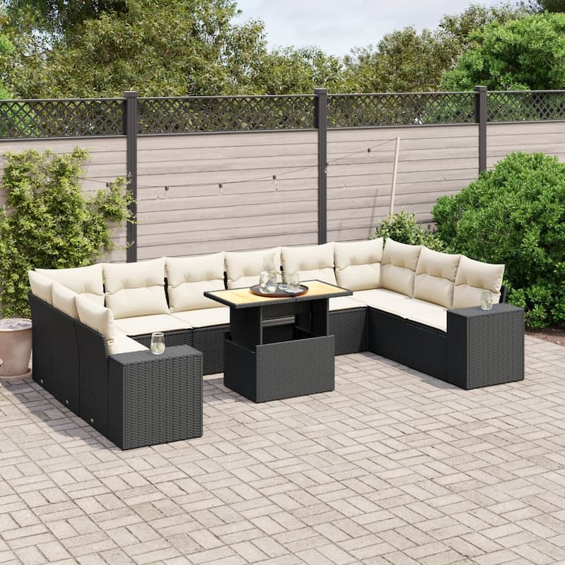 vidaXL Garden Sofa Set - 21.7 x 39.4 x 28.7 - Black  - form1