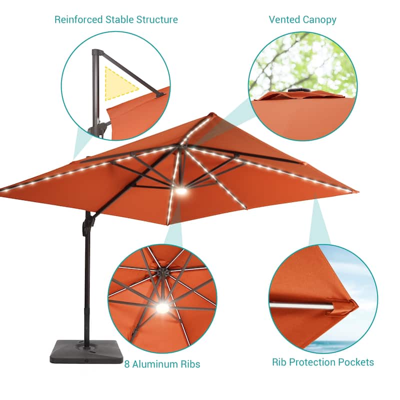 BONOSUKI 11.5x9FT LED Cantilever Patio Umbrella 360 Rotation w/Base