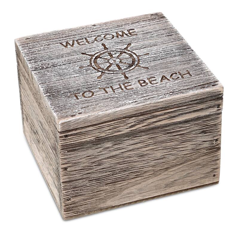 CoTa Global Driftwood Medium Size Jewelry Box w/ Ship Wheel Decoration - 4.5 inches