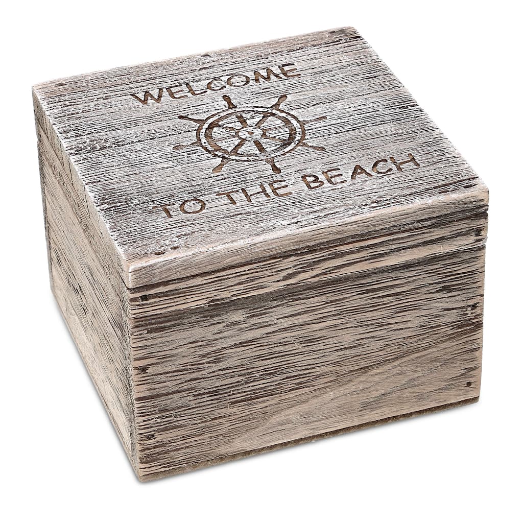 CoTa Global Driftwood Medium Size Jewelry Box w/ Ship Wheel Decoration - 4.5 inches