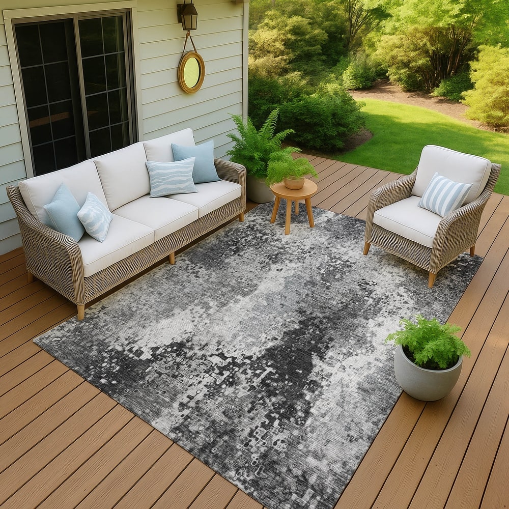 Machine Washable Indoor/ Outdoor Contemporary Abstract Chantille Rug