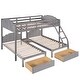preview thumbnail 8 of 12, Full Over Twin & Twin Bunk Bed, Velvet Triple Bunk Bed with Drawers and Guardrails, Beige