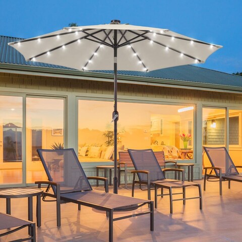 AOOLIMICS Outdoor Solar LED Patio 9 FT Market Umbrellas, Table Umbrella With Tilt Button and Crank