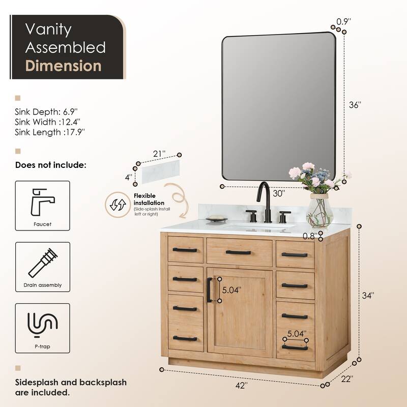 Altair Gavino Bath Vanity with Grain White Composite Stone Top and Mirror