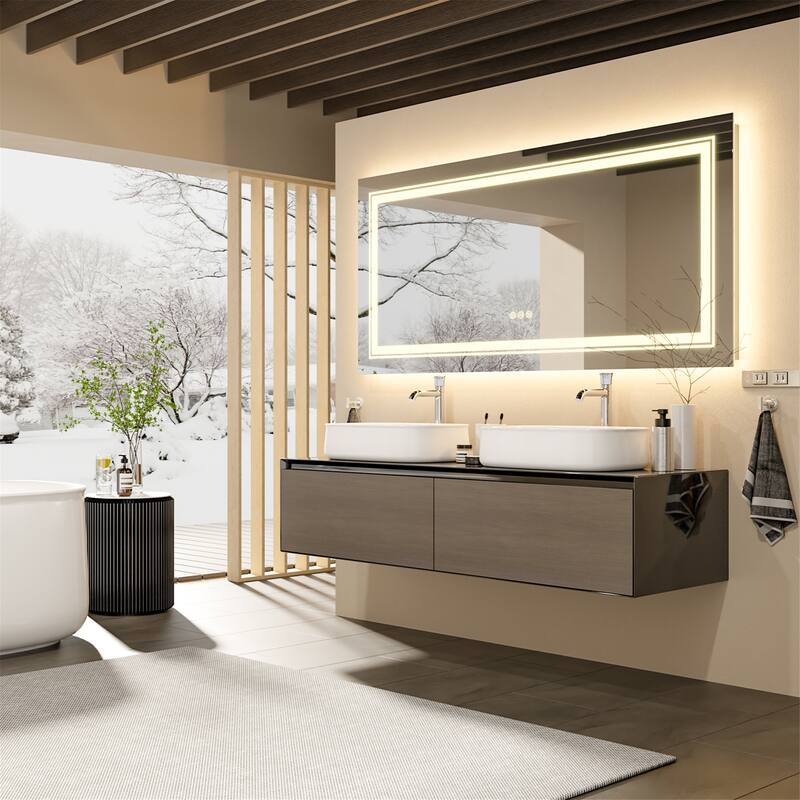 Rectangle Aluminum Frame Bathroom Mirror w/Led Backlit Light Anti-fog