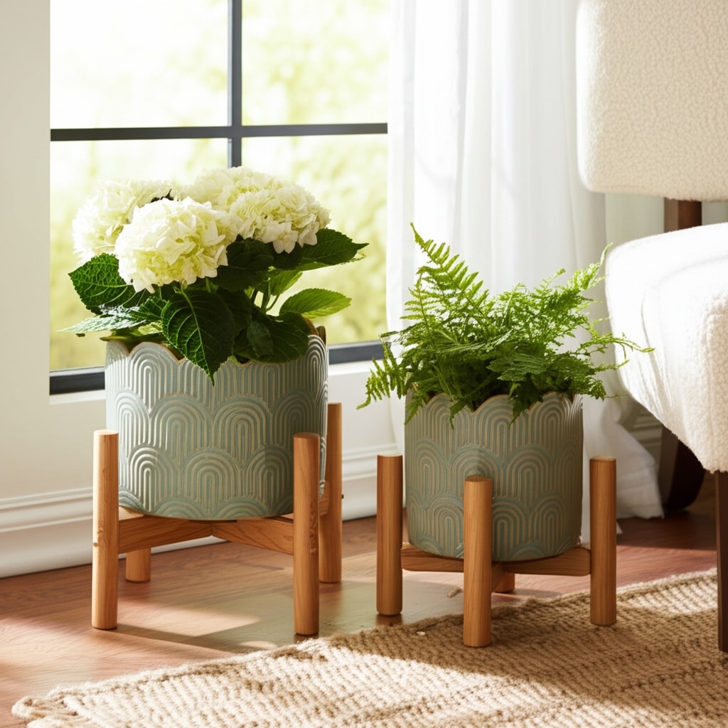 Plant Pot Set of 2 - Ceramic Scalloped Arch