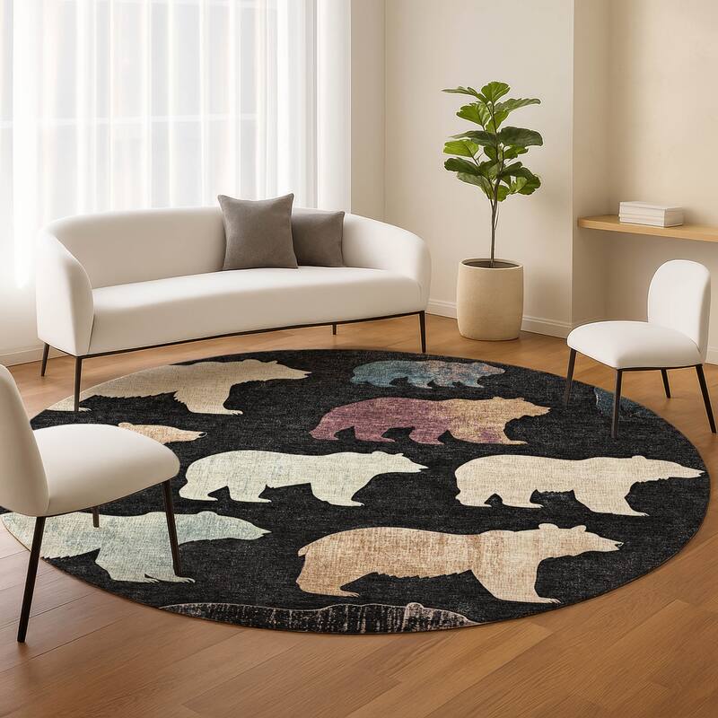 Machine Washable Indoor/ Outdoor Modern Bear Chantille Rug