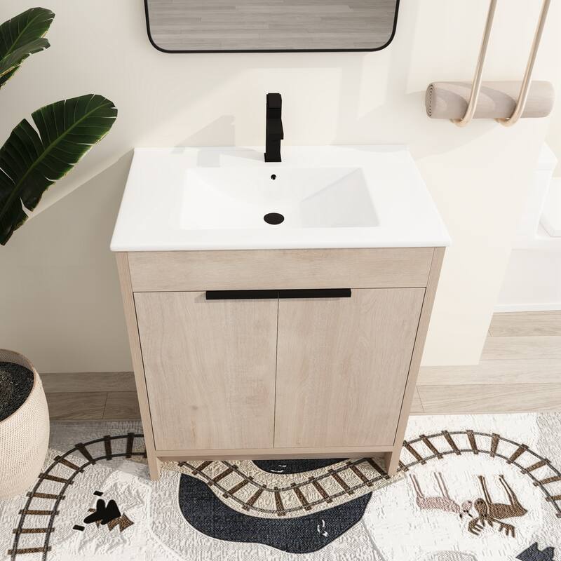 Malwee 24"/30"/36" FreeStanding Bathroom Vanity, Floor Stand Bathroom Vanity with Sink,Soft Close Door and Adjustable shelf