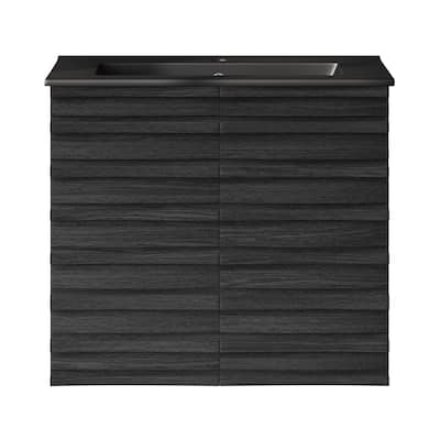 Cascade 24" Wall-Mounted Bathroom Vanity In Black Oak With Black Sink Top - 24
