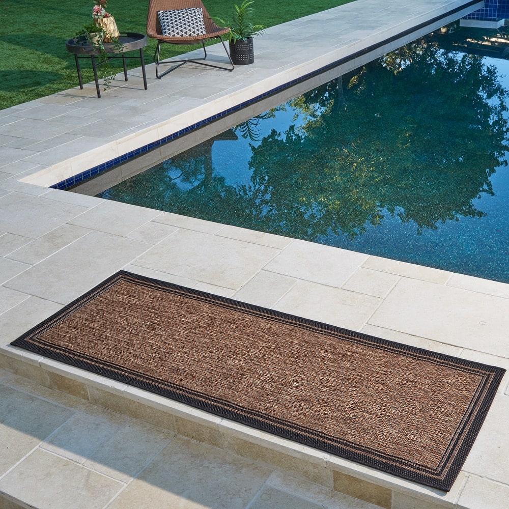 Gertmenian Paseo Soroa Chestnut Brown/Black Classic Border Flatweave Indoor/ Outdoor Area Rug
