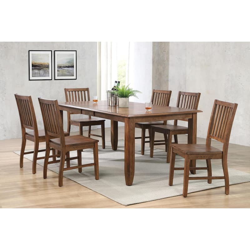30 in. H, 9 -Piece Brown Rectangle Wood Top with High Slat Back 8 Seating Dining Room Set