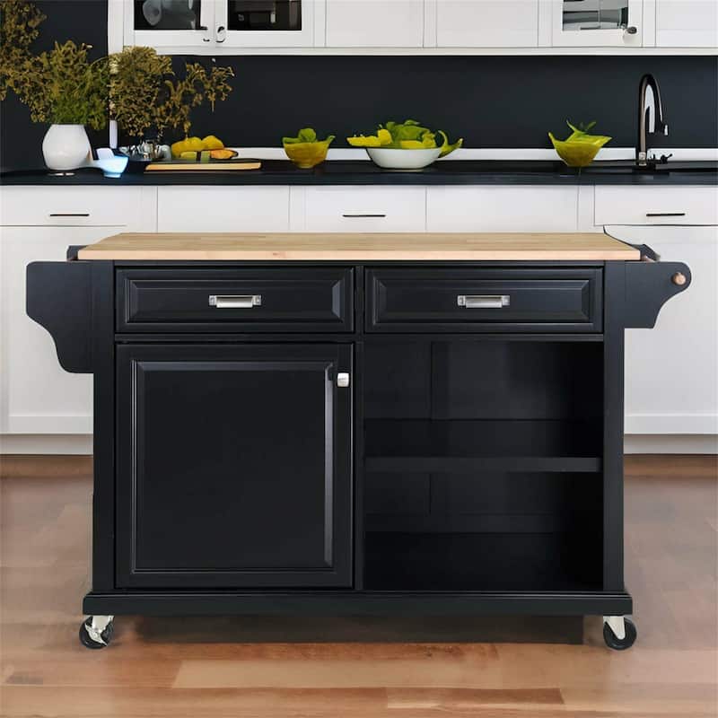 Natural Wood Top Kitchen Island with Storage