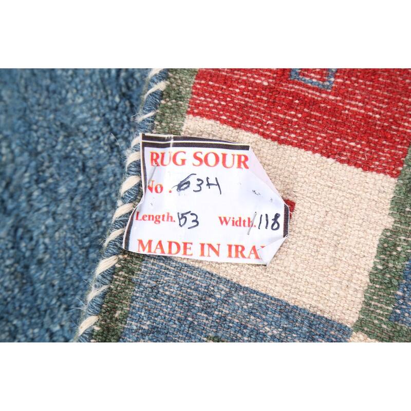 Hand Knotted Oriental 100% Wool Carpet Modern Bordered Navy Blue & Blues Gabbeh Area Rug - 5' 0'' X 3' 11''