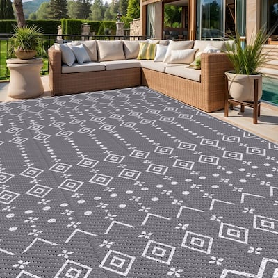 8' x 10' Reversible Outdoor Rug – Waterproof Plastic Straw Mat