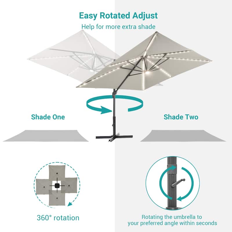 BONOSUKI 11.5x9FT LED Cantilever Patio Umbrella with 360 Rotation