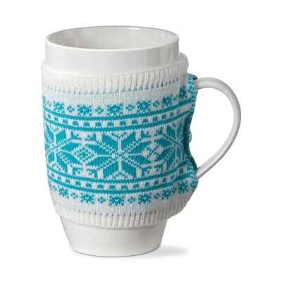 Aspen Sweater Mug - 18oz Turquoise Blue Bone China Drinkware, Dishwasher Safe, Perfect for Christmas, 5.75" H x 3.5" D
